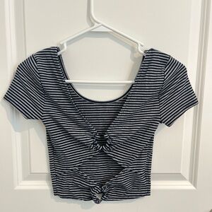 Aeropostale Navy and White Striped Crop Top with Opening